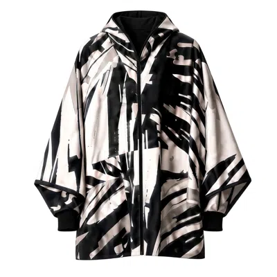 Maxjenny Women's High-tech Rain Poncho – Black & White In Multi