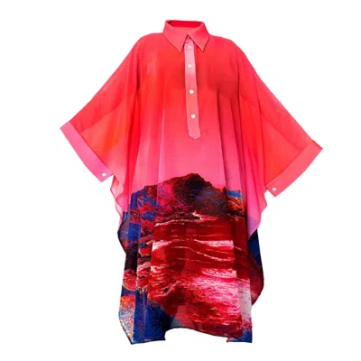Maxjenny Women's Kaftan Red Blue Landscape – !