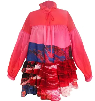 Maxjenny Women's Mini Dress - Red Blue Landscape