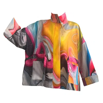 Maxjenny Women's Orange / Yellow Square Boxy Jacket - Smokeflow Watercolour In Multi