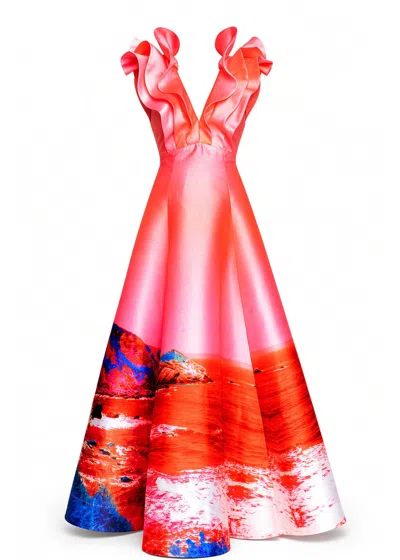 Maxjenny Women's Pink Butterfly Evening Dress - Red Blue Landscape