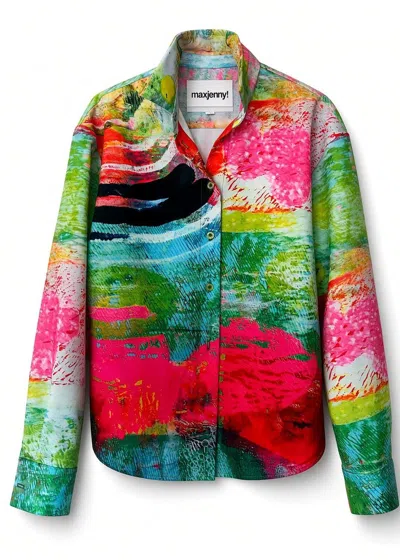 Maxjenny Women's Printed Viscose Shirt – Mother Pink Red Green In Green/pink/red