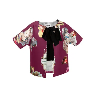 Maxjenny Women's Red Cropped Jacket With Bow - Sicily Bordeaux