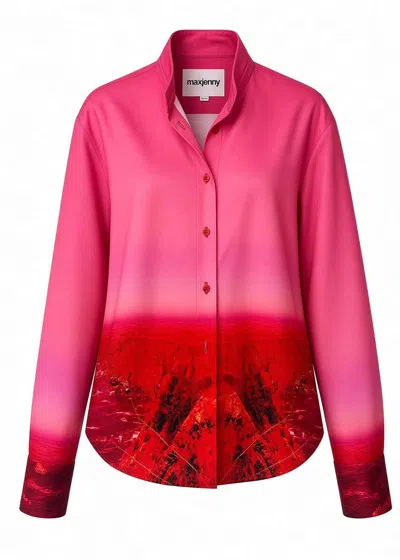Maxjenny Women's Red Printed Viscose Shirt – Pink Landscape