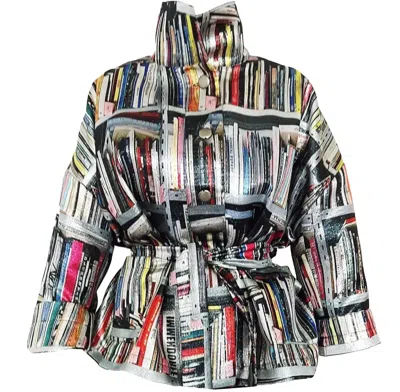 Maxjenny Women's Square Boxy Jacket - Bookshelf Of Art In Yellow