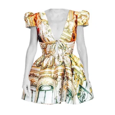 Maxjenny Women's White / Gold Puffarm Mini Dress - Golden Roof In Multi