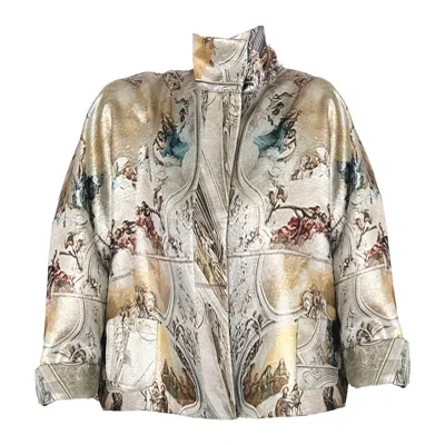 Maxjenny Women's White Square Boxy Jacket - Sicily Jubilee In Multi