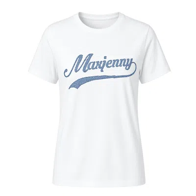 Maxjenny Women's White T-shirt With Blue Swarovski Crystals