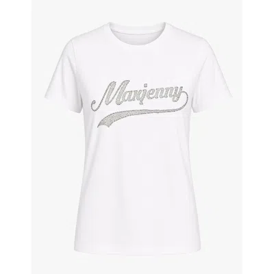 Maxjenny Women's White T-shirt With Swarovski Crystals