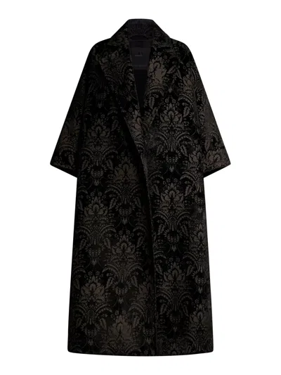 Maxmara Atelier Damask Velvet Cape Coat In Black