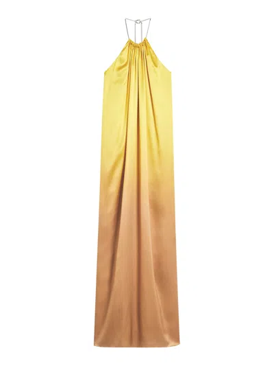 Maxmara Pianoforte Shaded Silk Satin Dress In Metallic