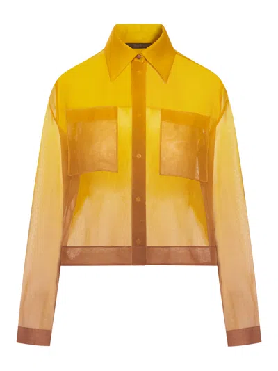 Maxmara Pianoforte Silk Organza Crop Shirt In Metallic