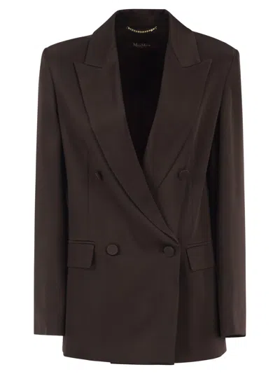 Maxmara Studio Msearca – Double Breasted Blazer In Fluid Satin In Brown