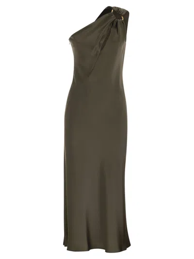 Maxmara Studio Mseentrata One Shoulder Dress In Shiny Satin In Green