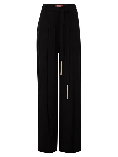Maxmara Studio Msevalico Triacetate Wide Leg Trousers With Decorative Belt In Black