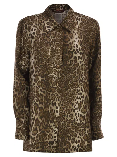 Maxmara Studio Mstaffari – Pure Silk Animal Print Shirt In Brown