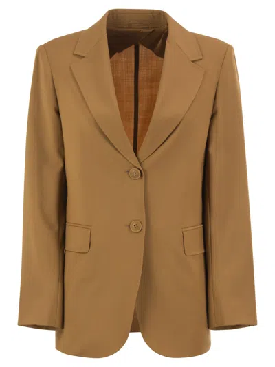 Maxmara Studio Mstassenzi – Pure Virgin Wool Single Breasted Blazer In Caramel
