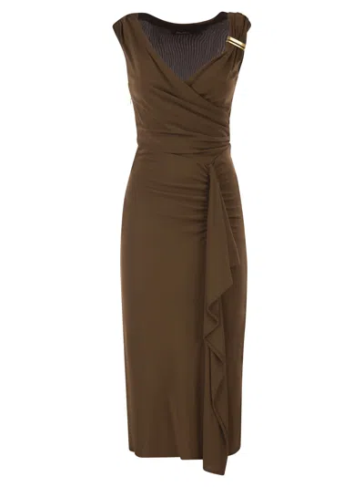 Maxmara Studio Mstaureo - Draped Viscose Midi Dress With Jewel Detail