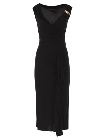 Maxmara Studio Mstaureo Draped Viscose Midi Dress With Jewel Detail In Black