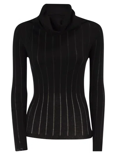Maxmara Studio Mstbadesse – Fitted Silk And Wool Ribbed Turtleneck In Black
