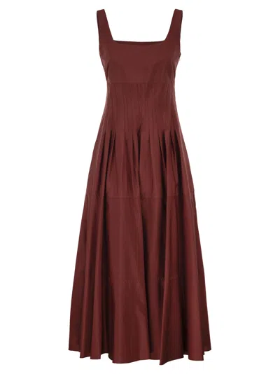 Maxmara Studio Mstfeltre Cotton Midi Dress With Structured Bodice In Burgundy