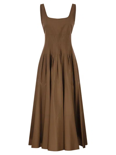 Maxmara Studio Mstfeltre Cotton Midi Dress With Structured Bodice In Brown