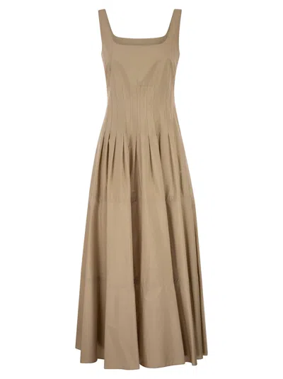 Maxmara Studio Mstfeltre Cotton Midi Dress With Structured Bodice In Brown