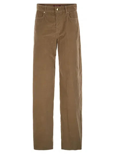 Maxmara Studio Mstfragola – Stretch Cotton Corduroy Trousers In Brown