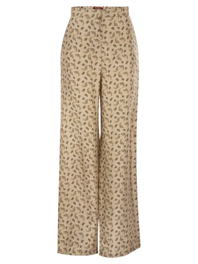 Maxmara Studio Mstfuxia – Silk Palazzo Trousers With Paisley Print In Neutral