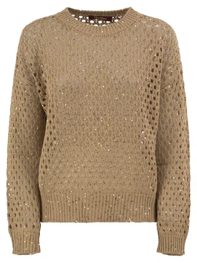 Maxmara Studio Mstgeyser Openwork Cotton Sweater With Sequins In Camel