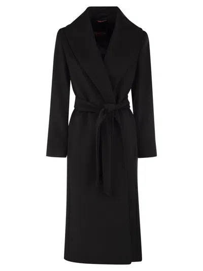 Maxmara Studio Mstloriana Pure Virgin Wool Long Wrap Coat In Black