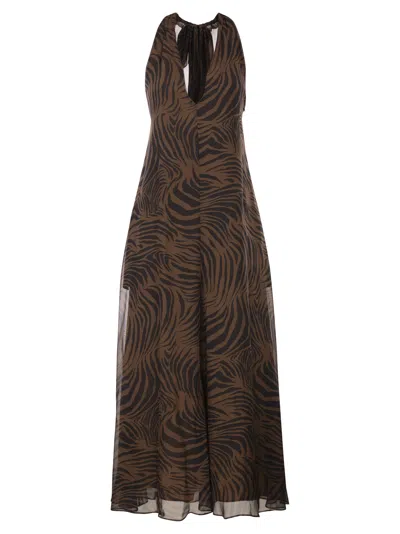 Maxmara Studio Mstsalice Long Printed Silk Halterneck Dress In Brown
