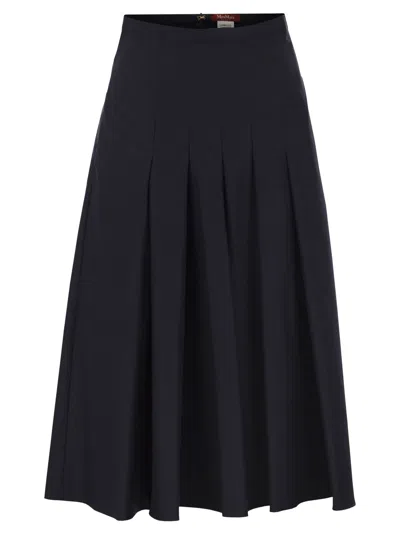 Maxmara Studio Mstvolume Cotton Pleated Skirt In Blue