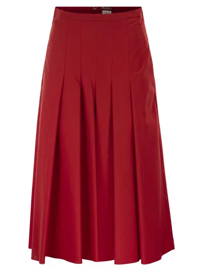 Maxmara Studio Mstvolume Cotton Pleated Skirt In Red