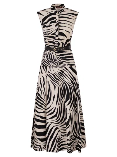 Maxmara Studio Mstwest Printed Cotton Shirt Dress With Belt In Brown