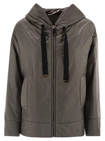 Maxmara The Cube Daria Drip Proof Canvas Padded Jacket With Hood In Gray