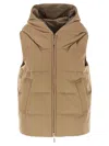 Maxmara The Cube Delfy Reversible Padded Waistcoat In Camel And Water Repellent Taffeta In Brown