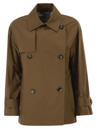 Maxmara The Cube Mtczeno Double Breasted Trench Coat In Water Repellent Cotton In Brown