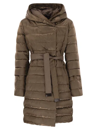 Maxmara The Cube Novef Reversible Down Jacket In Water Repellent Satin In Brown