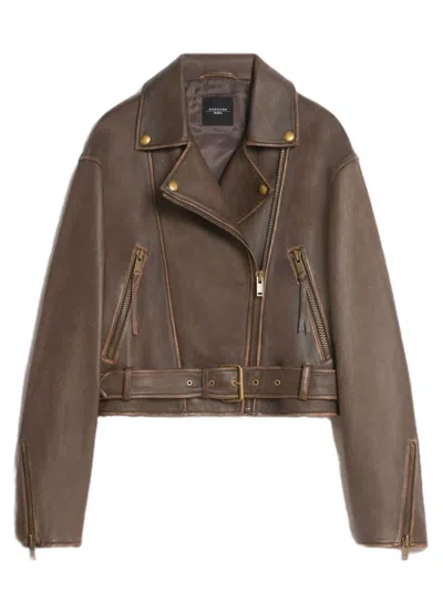 Maxmara Weekend Saletta Leather Jacket Dark Brown
