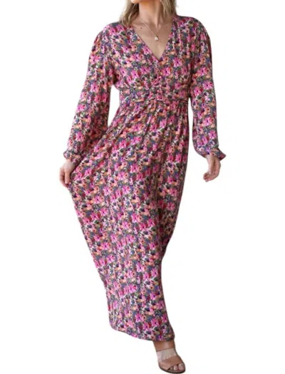 Maxmila Paris Caroline Garden Romance Floral Print Maxi Dress In Pink Multi In Purple