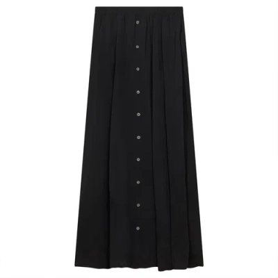 Maxmrkt Maxi Gauze Faux Button Front Elastic Waistband Skirt In Black
