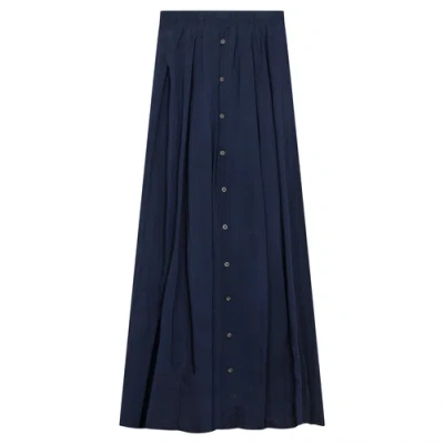 Maxmrkt Maxi Gauze Faux Button Front Elastic Waistband Skirt In Blue