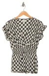 Maxstudio Gingham Smocked Waist Flutter Blouse In Black