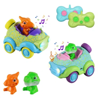 Maxx Rc 2pack Dinosaur Remote Control Cars For Toddlers Rechargeable Rc Cars With Light Music Birthday Gift  In Green