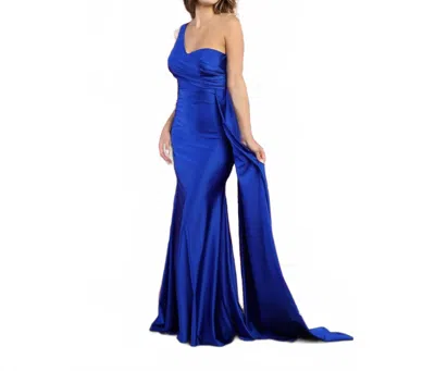May Queen Couture One Shoulder Dress In Royal Blue In Brown