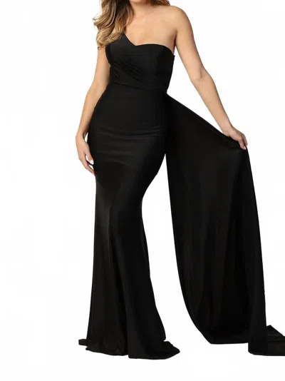 May Queen Couture One Shoulder Maxi Dress In Black