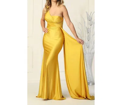 May Queen Couture One Shoulder Maxi Dress In Mustard In Yellow