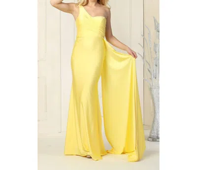May Queen Couture One Shoulder Maxi Dress In Yellow