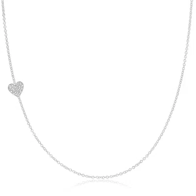 Maya Brenner Women's 14k Gold Asymmetrical Charm Necklace - White Gold - Pavé Heart In Metallic